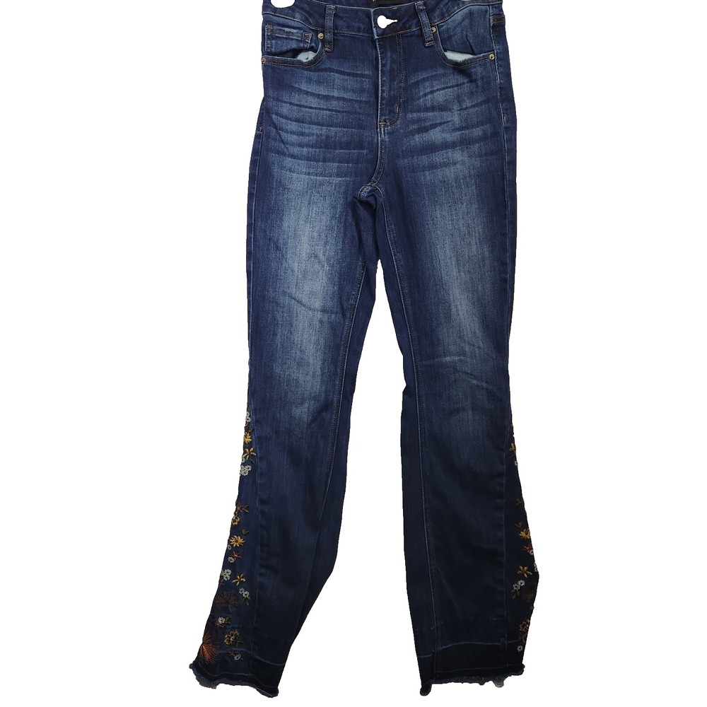 Ashley Mason Jeans Womens Size 5/27 Blue Sistressed ankles embroidered Legs